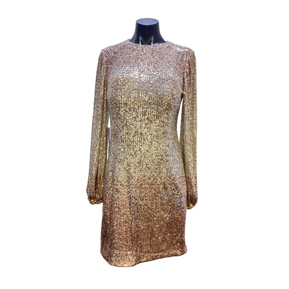 Sequin Gold Long Sleeve Dress By BHLDN  8 - Picture 1 of 6